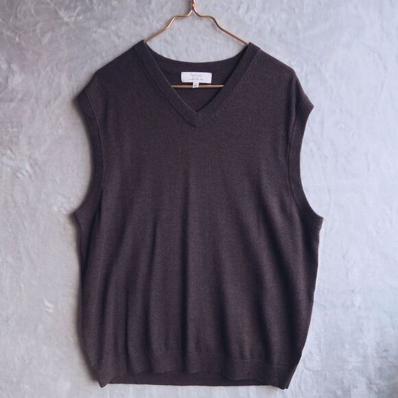 TURNBURY Brown Extra Fine Merino Wool Vest Size XL Grandpa Dad Academia - Picture 1 of 9